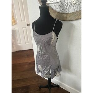 Vintage Victoria's Secret 100% Silk Slip Dress Grey Floral Mini Chemise 4/99 S